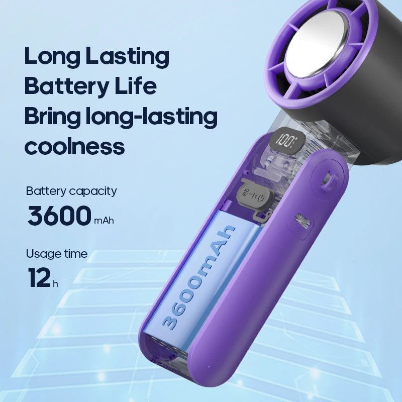 KINSCOTER Foldable Handheld Fan – Portable Mini Turbo Fan with 3600mAh Rechargeable Battery & 100-Speed Adjustable Cooling for Outdoor Use