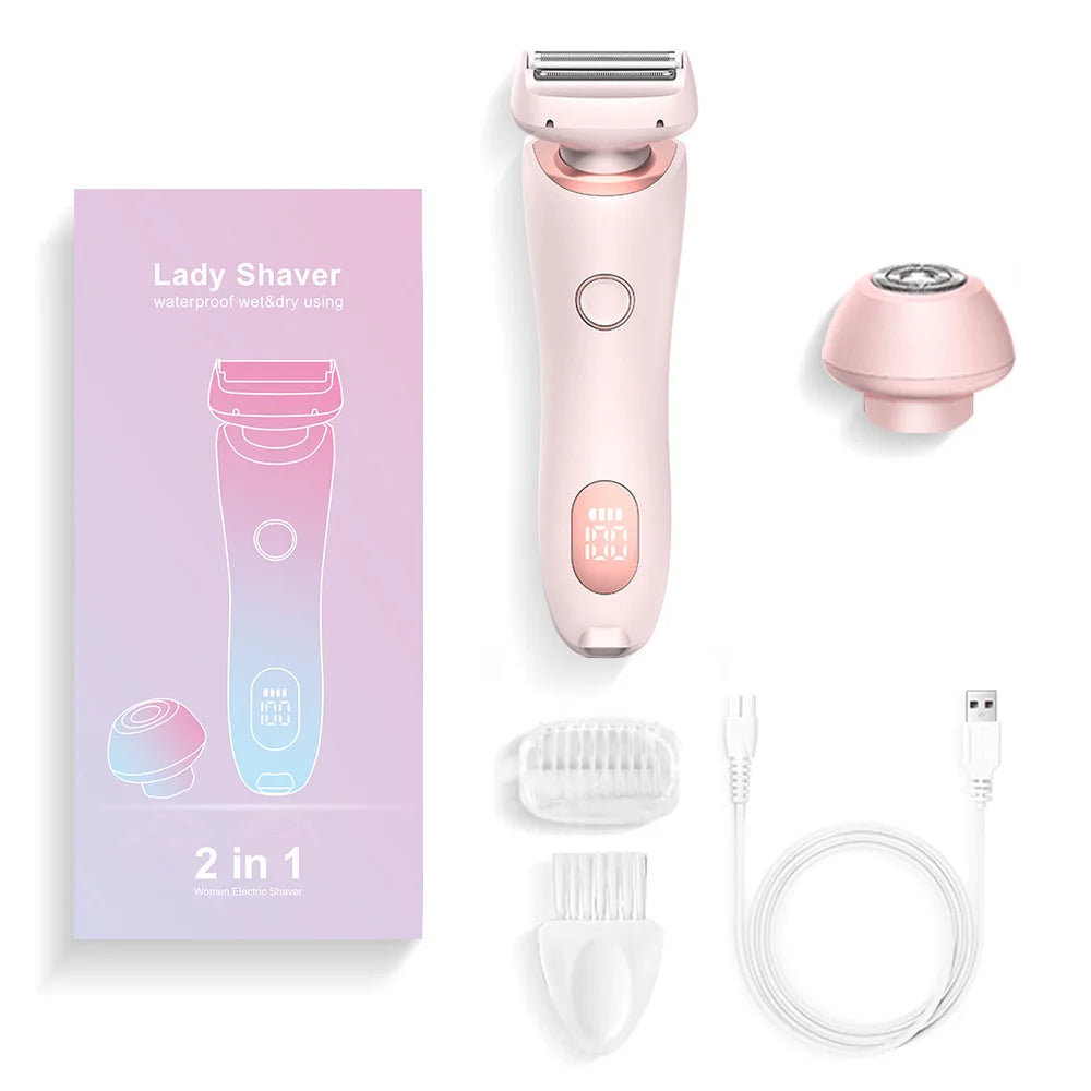 Premium 2-in-1 Electric Razor for Women – IPX7 Waterproof Bikini Trimmer & Facial Shaver for Legs, Underarms & Full Body Hair Removal