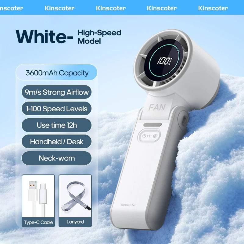 KINSCOTER Foldable Handheld Fan – Portable Mini Turbo Fan with 3600mAh Rechargeable Battery & 100-Speed Adjustable Cooling for Outdoor Use