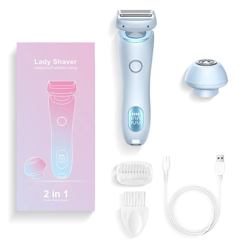 Premium 2-in-1 Electric Razor for Women – IPX7 Waterproof Bikini Trimmer & Facial Shaver for Legs, Underarms & Full Body Hair Removal