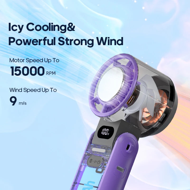 KINSCOTER Foldable Handheld Fan – Portable Mini Turbo Fan with 3600mAh Rechargeable Battery & 100-Speed Adjustable Cooling for Outdoor Use