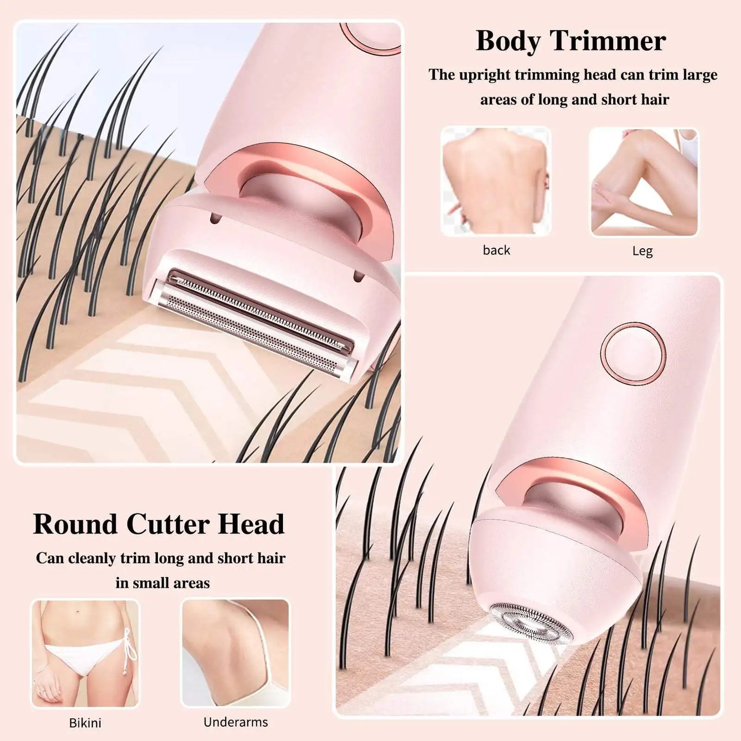 Premium 2-in-1 Electric Razor for Women – IPX7 Waterproof Bikini Trimmer & Facial Shaver for Legs, Underarms & Full Body Hair Removal