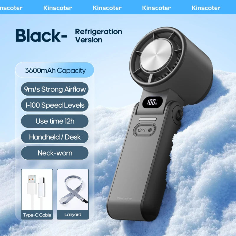 KINSCOTER Foldable Handheld Fan – Portable Mini Turbo Fan with 3600mAh Rechargeable Battery & 100-Speed Adjustable Cooling for Outdoor Use