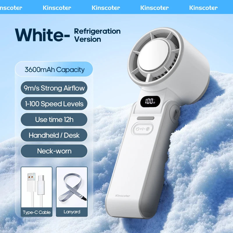 KINSCOTER Foldable Handheld Fan – Portable Mini Turbo Fan with 3600mAh Rechargeable Battery & 100-Speed Adjustable Cooling for Outdoor Use