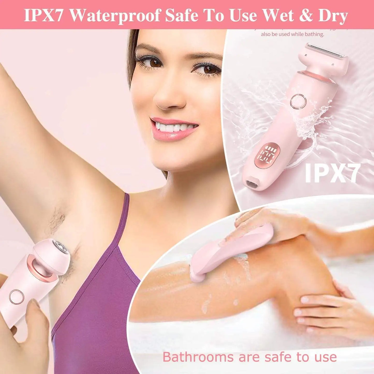 Premium 2-in-1 Electric Razor for Women – IPX7 Waterproof Bikini Trimmer & Facial Shaver for Legs, Underarms & Full Body Hair Removal