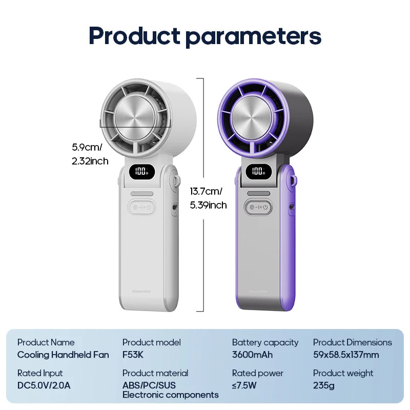 KINSCOTER Foldable Handheld Fan – Portable Mini Turbo Fan with 3600mAh Rechargeable Battery & 100-Speed Adjustable Cooling for Outdoor Use