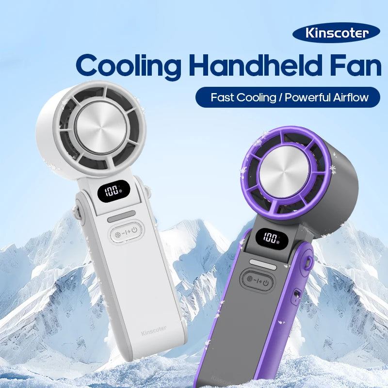 KINSCOTER Foldable Handheld Fan – Portable Mini Turbo Fan with 3600mAh Rechargeable Battery & 100-Speed Adjustable Cooling for Outdoor Use