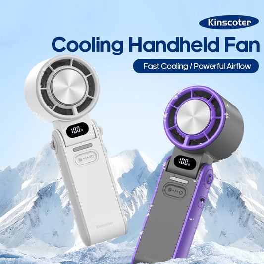 KINSCOTER Foldable Handheld Fan – Portable Mini Turbo Fan with 3600mAh Rechargeable Battery & 100-Speed Adjustable Cooling for Outdoor Use