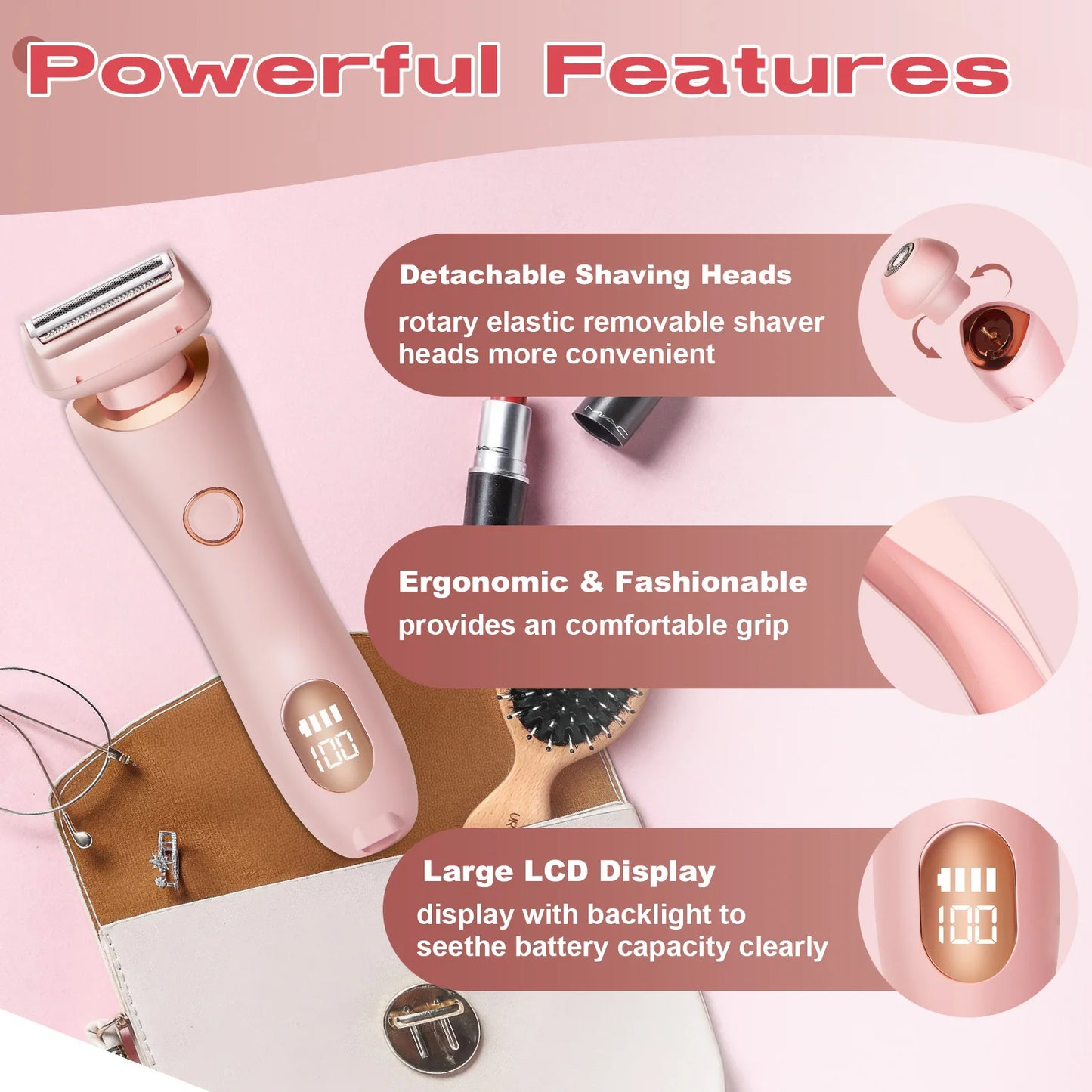 Premium 2-in-1 Electric Razor for Women – IPX7 Waterproof Bikini Trimmer & Facial Shaver for Legs, Underarms & Full Body Hair Removal
