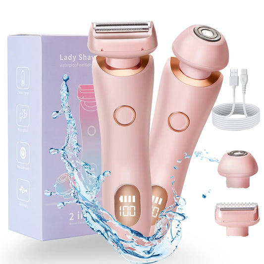 Premium 2-in-1 Electric Razor for Women – IPX7 Waterproof Bikini Trimmer & Facial Shaver for Legs, Underarms & Full Body Hair Removal